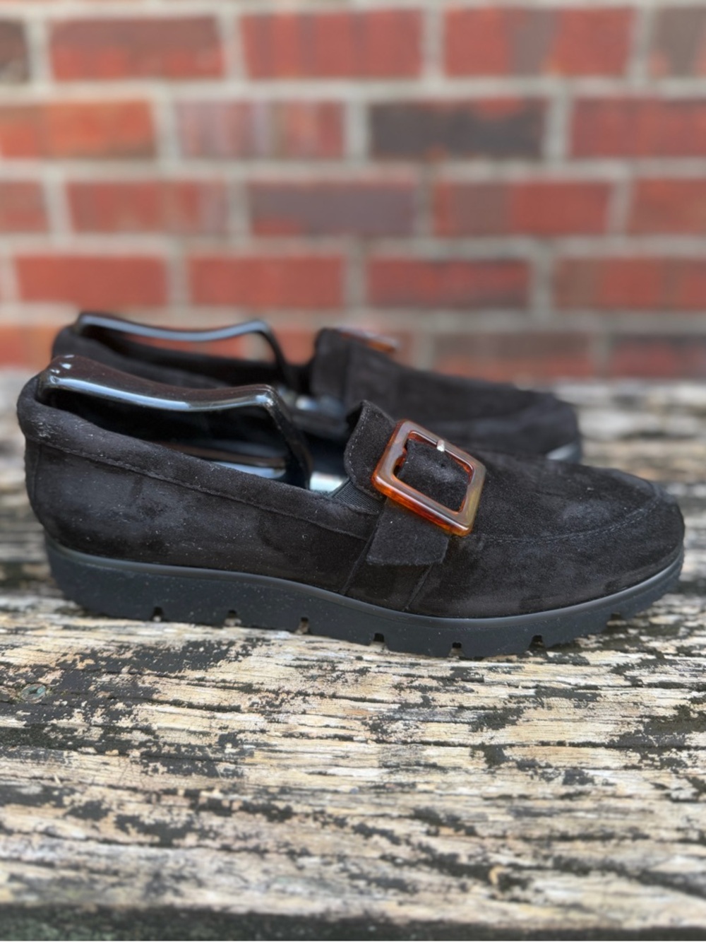 Vaneli Jakeen Black Suede Sz 8N Slip-On Loafers with Tortoiseshell Buckle X1